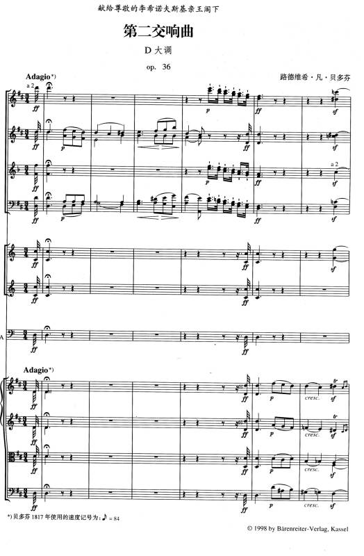 贝多芬d大调第二交响曲(总谱op.36)