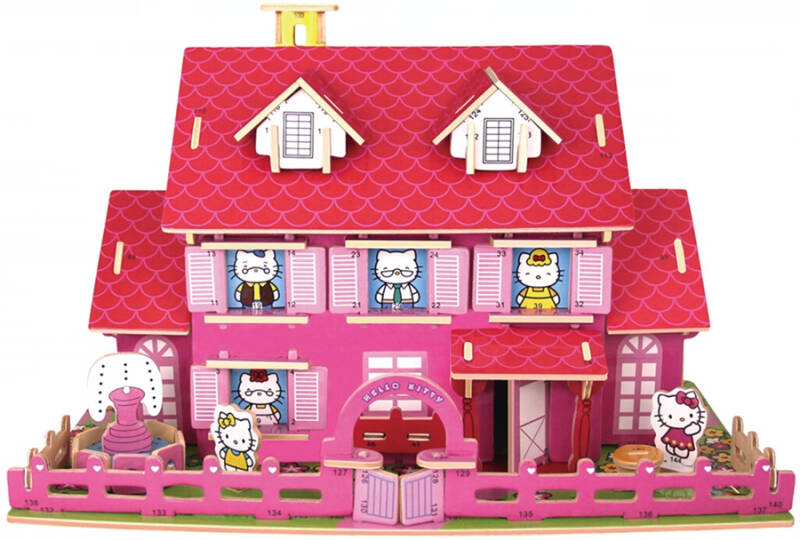 凯蒂猫立体diy木制拼插:凯蒂猫红顶小屋