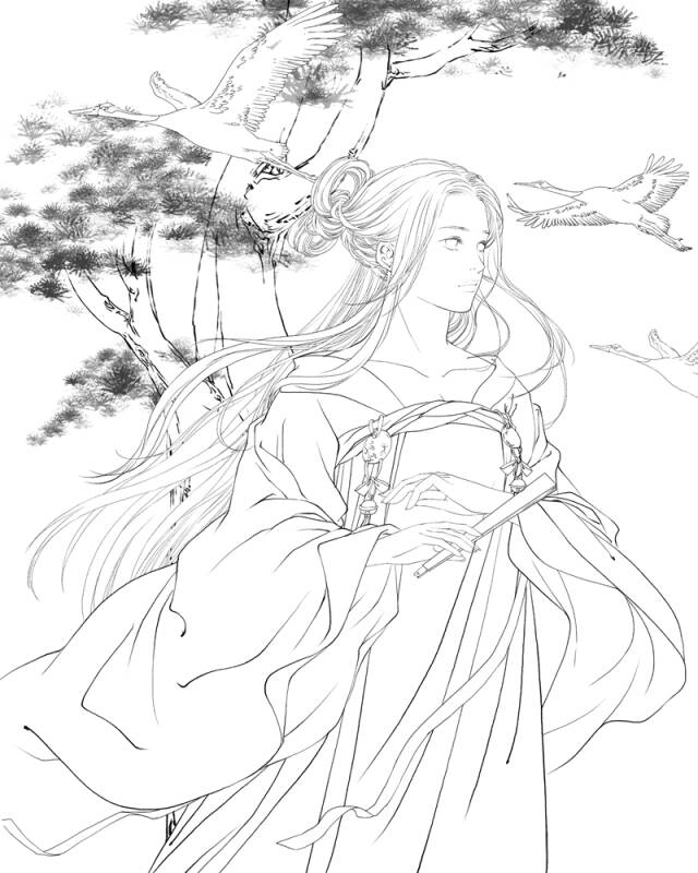 伊人绘:唯美古风线描涂色素描集