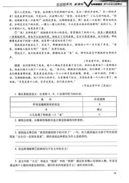 红对钩系列：七年级语文课外阅读试题精选
