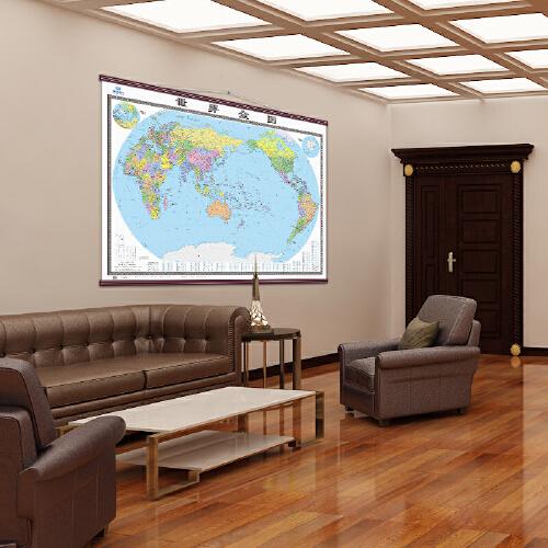 2024年新版 世界地图挂图 全图地图挂图2米x1.5米超大尺寸 双面覆膜高清精装高档办公室会议室墙贴挂图