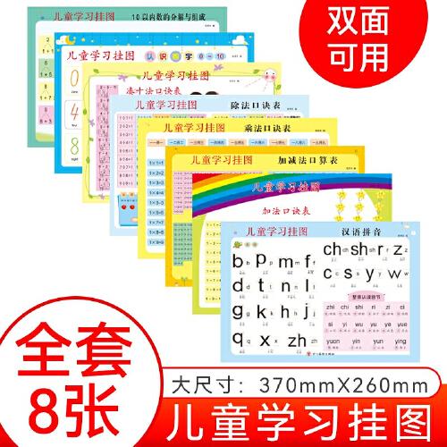 兒童學(xué)習(xí)掛圖全8冊 漢語拼音+加減法口算+分解與組成+湊十法+看圖識(shí)物