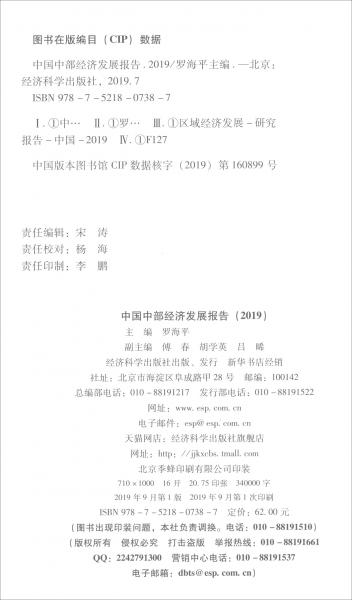 中國中部經(jīng)濟(jì)發(fā)展報告（2019）