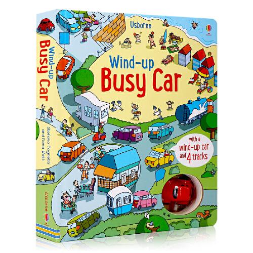 英文原版 忙碌的小汽車 Wind-Up Busy Car 發(fā)條軌道書 兒童益智游戲紙板書 互動親子玩具童書