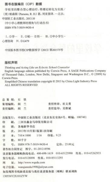 中小学心理教师的视角与行动丛书:学校里的整合型心理治疗：将理论转化为实践