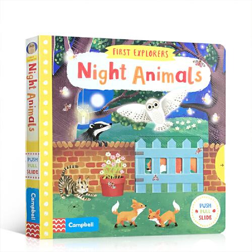 英文原版 小小科學(xué)探險(xiǎn)家 夜行動(dòng)物 First Explorers Night Animals抽拉機(jī)關(guān)操作紙板書 趣味玩具書