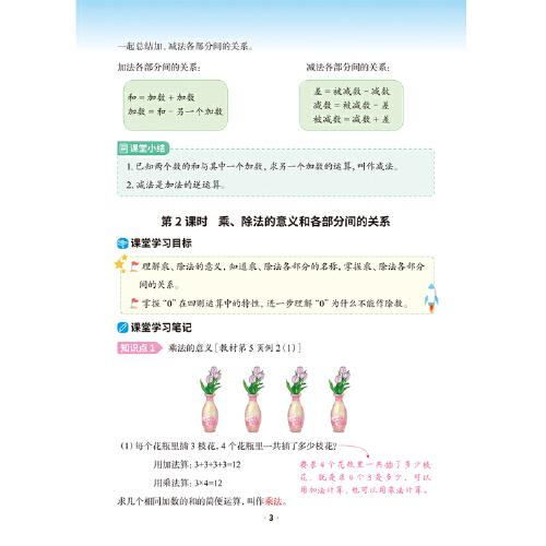 2024新版课堂笔记数学四年级下册人教版小学课本同步教材书学霸课堂笔记全解下学期教科书预习 乐学熊