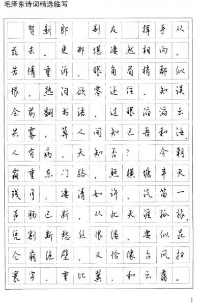 毛泽东诗词精选硬笔行书字帖