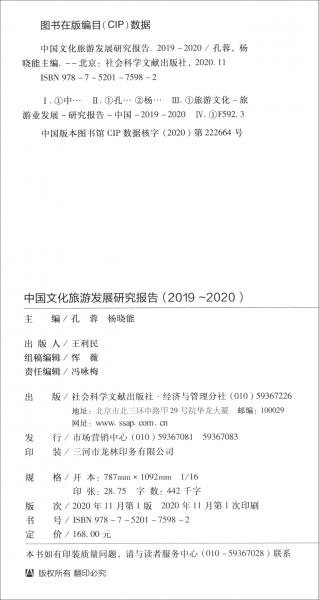 中国文化旅游发展研究报告（2019~2020）