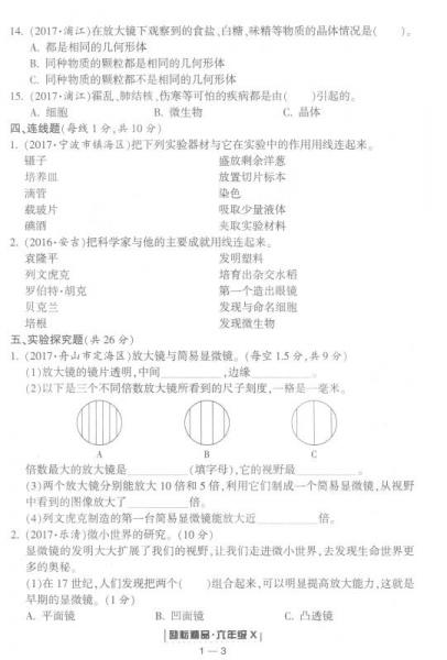 浙江期末：科学六年级下册