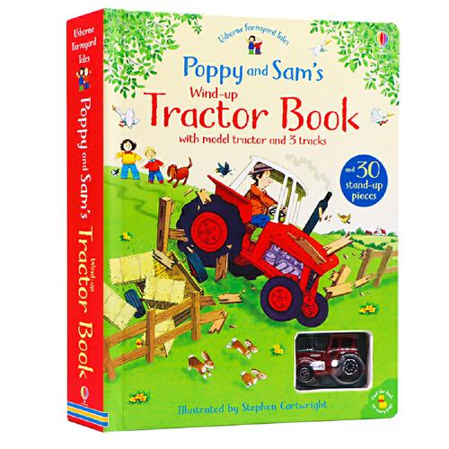 英文原版 Poppy and Sam\'s Wind-Up Tractor 發(fā)條的拖拉機軌道玩具書 大開本紙板書 兒童認知趣味游戲 2-6歲