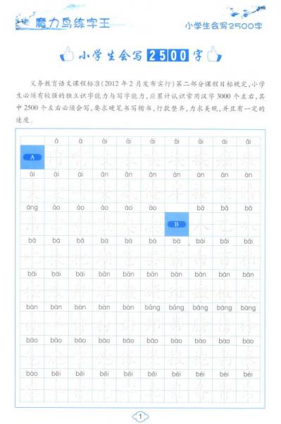 魔力鸟练字王：硬笔书法小学生会写2500字规范字模