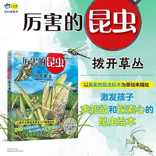 厲害的昆蟲 撥開草叢，以真實的昆蟲標本為基礎，清晰展現(xiàn)各種昆蟲的樣貌，4-8歲幼兒園小學一二年級科普百科啟蒙繪本，小天角輕科普