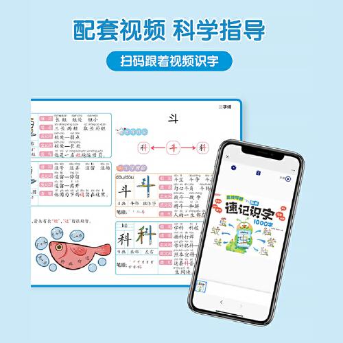 思维导图象形速记识字1000字（新版） 小学偏旁部首组合识字书幼儿认字手卡