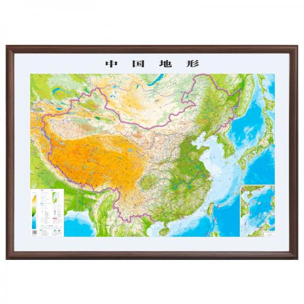 3D凹凸立体中国地形图木质边框（尺寸1.6m×1.16m）大型展示地图政务用图办公室书房装饰
