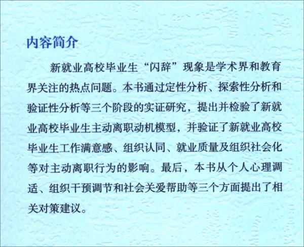 新就業(yè)高校畢業(yè)生主動離職行為研究