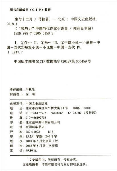 生与十二月/锐势力中国当代作家小说集