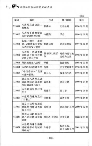 北京地區(qū)長城研究文獻(xiàn)名錄