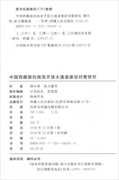 中國(guó)西藏面向南亞開放大通道建設(shè)對(duì)策研究