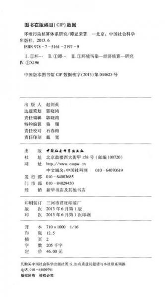 宁夏大学优秀学术著作丛书：环境污染核算体系研究