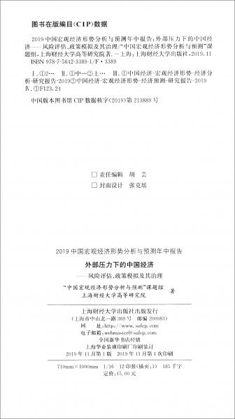 2019中国宏观经济形势分析与预测年中报告·外部压力下的中国经济：风险评估、政策模拟及其治理