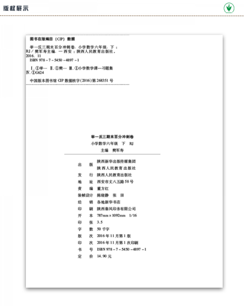 举一反三期末百分冲刺卷 小学数学六年级下册（RJ）