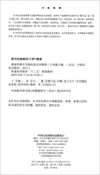 煤制甲醇半实物仿真实训教程