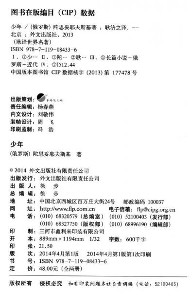 耿译世界名著：少年