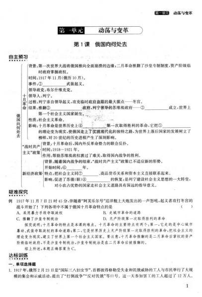 2018春 通城学典·课时作业本：九年级历史下