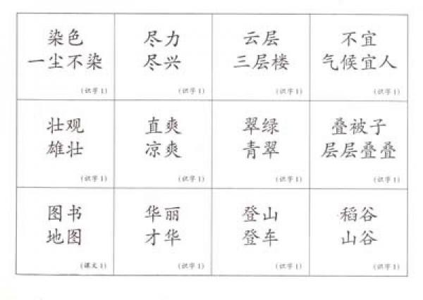 生字生词卡片：2年级上册