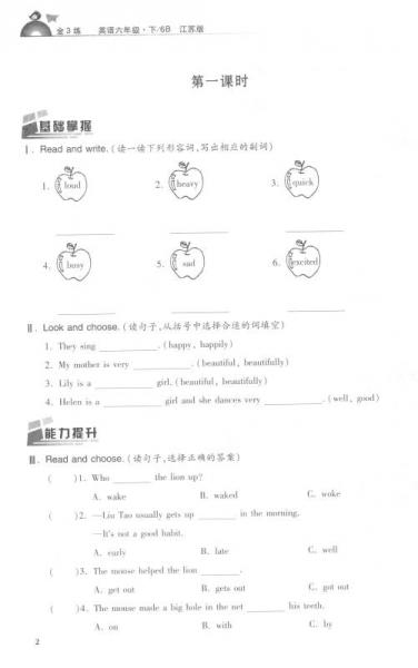 2018春·金3练 英语六年级下